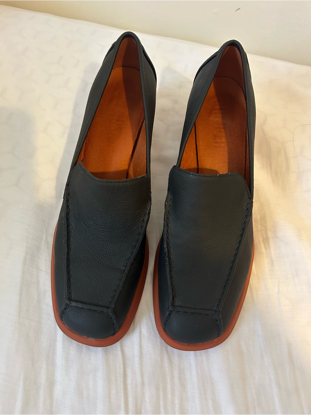 Women’s Camper Meda Heeled Navy Loafer with Orange Heel Size 39